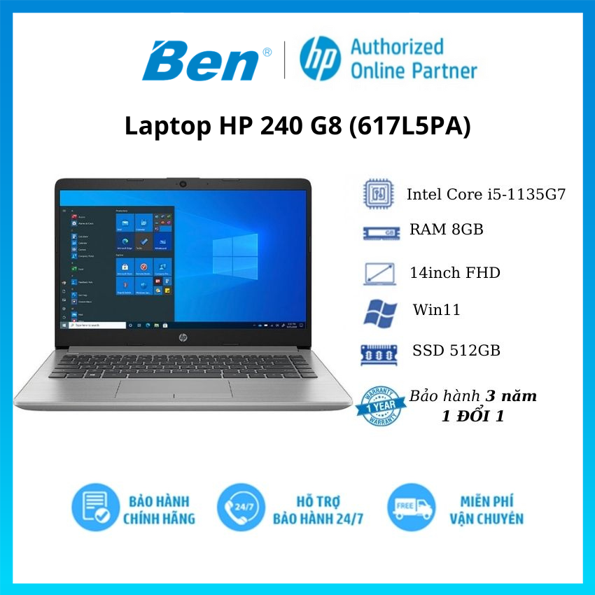 Laptop HP 240 G8 617L5PA i5-1135G7 | 8GB | 512GB | Intel Iris Xe Graphics | 14' FHD |Hàng chính hãng