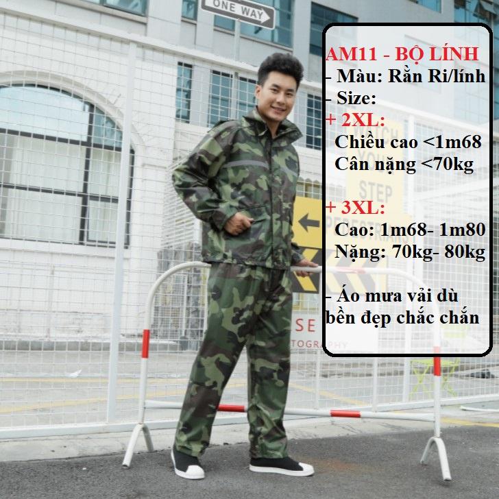 Áo Mưa BỘ LÍNH Vải Dù Cao Cấp Dành Cho Người Cao Trên 1M6 Đến 1M80 Cả Nam & Nữ AM11