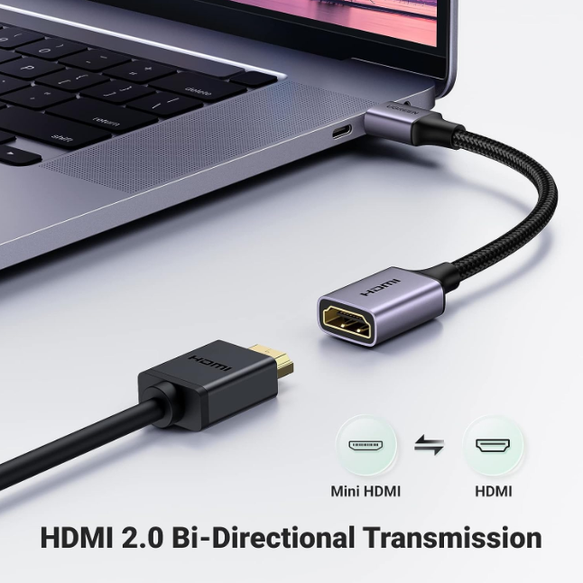 Cáp chuyển Mini HDMI sang HDMI 2.0 4K60Hz Ugreen 90593 (20cm, dây dù) - Hàng chính hãng