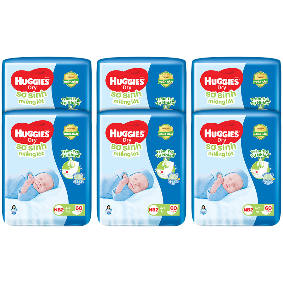 Combo 6 Miếng lót sơ sinh NB2 HUGGIES DRY 60 miếng