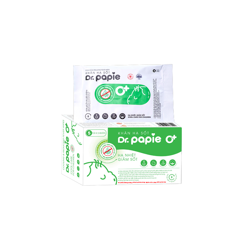 Khăn hạ sốt Dr.Papie 0+ (5 gói/hộp)