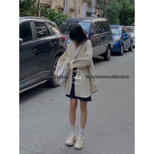 Áo sơ mi nhung be oversize siêu to khổng lồ