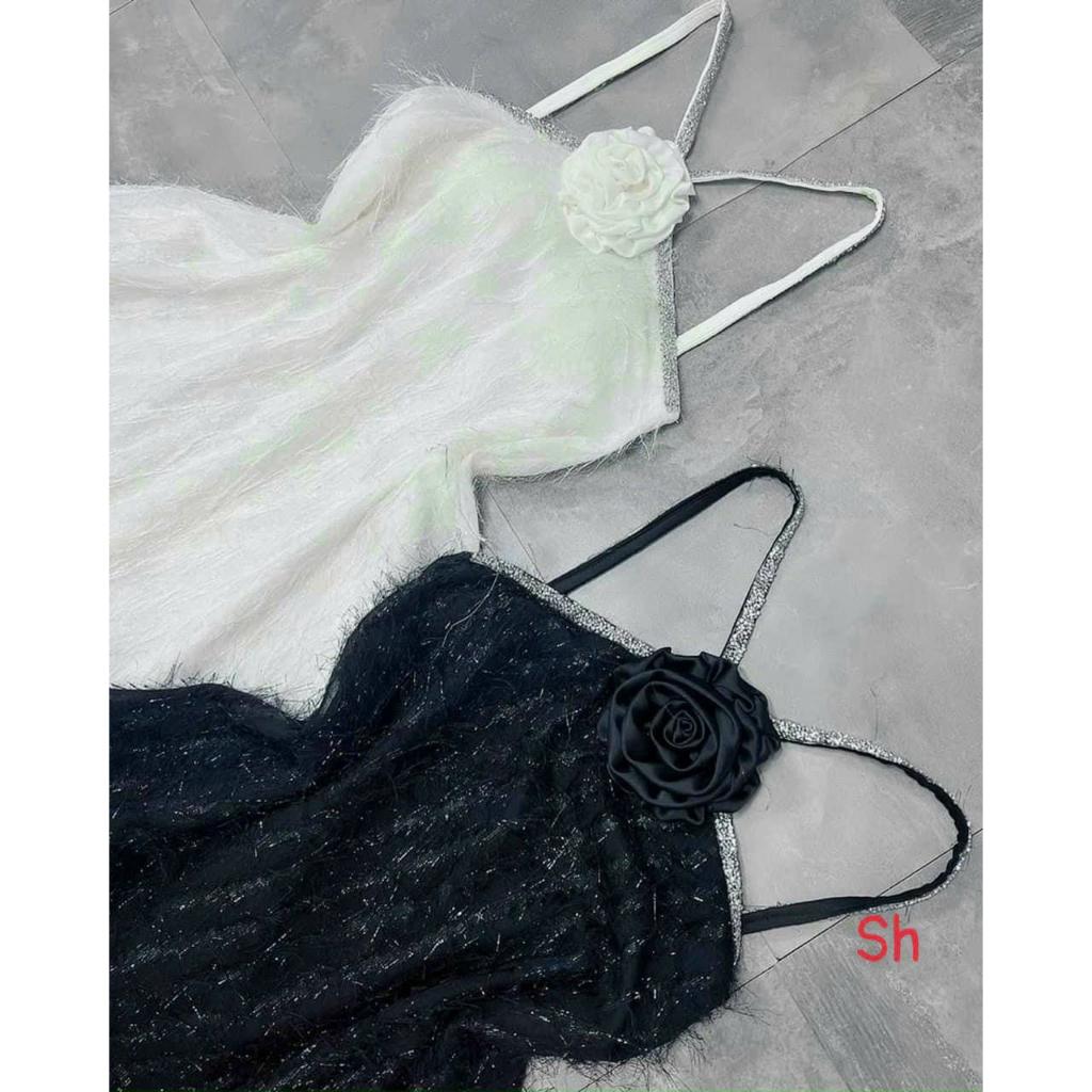 Đầm suông babydoll lông vũ siêu hot phối dây kim tuyến
