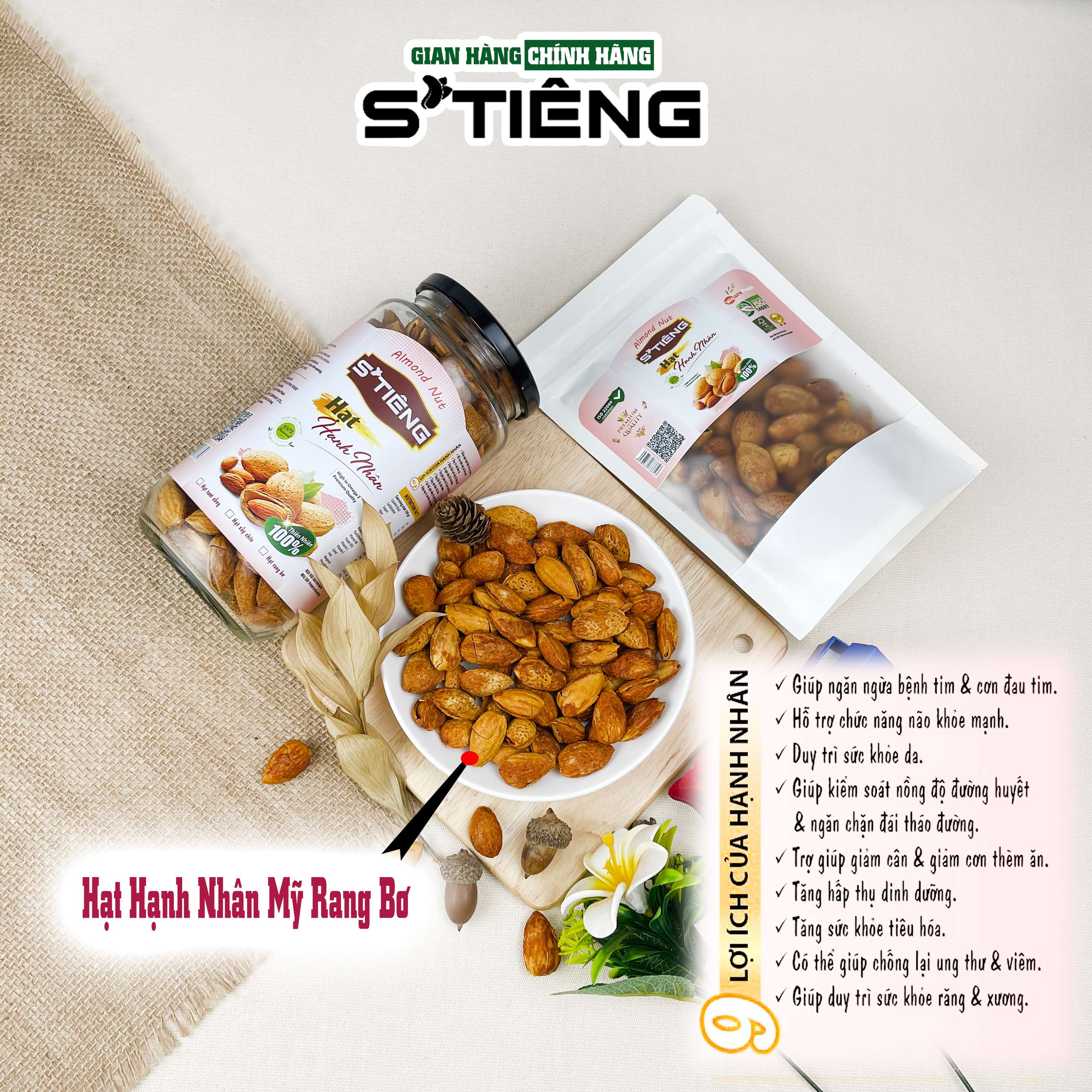 Hạt Hạnh Nhân Mỹ Mõng Vỏ Rang Bơ STIENG