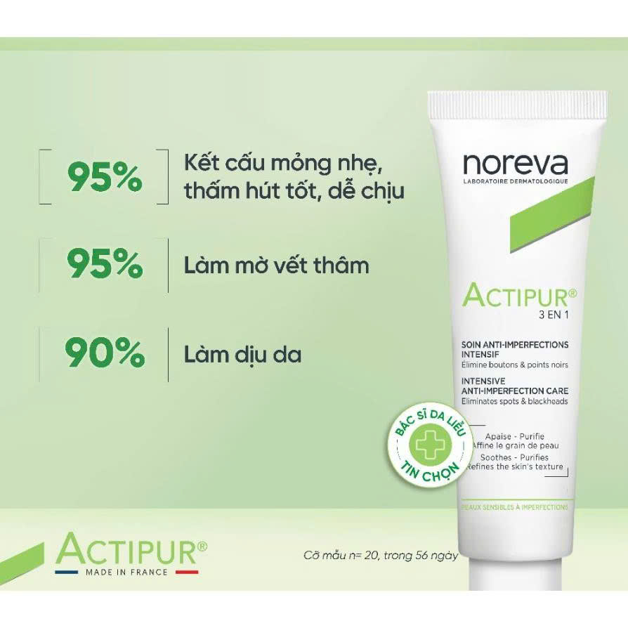 Kem mụn giảm tiết bả nhờn, giữ ẩm da Noreva Actipur 3 En 1 Care 30ml