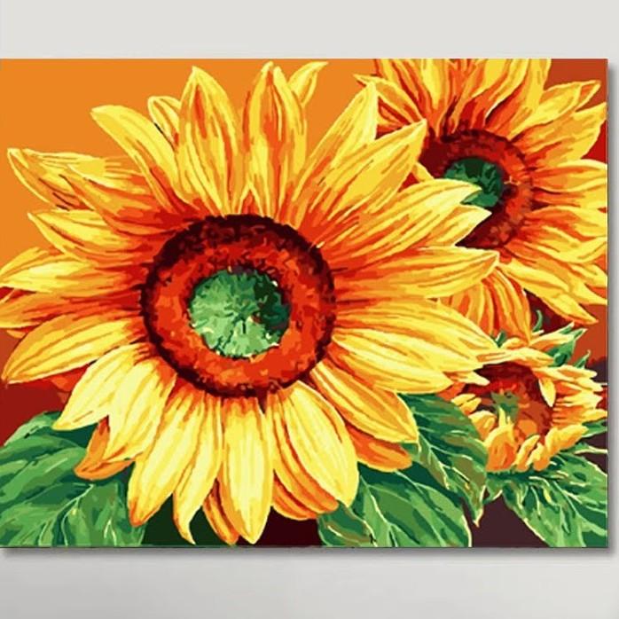 (Loại Khung dày 2.5cm) Tranh sơn dầu số hóa mã HL0045H Hoa hướng dương size 40x50cm Đầy đủ phụ kiện, sơn bóng