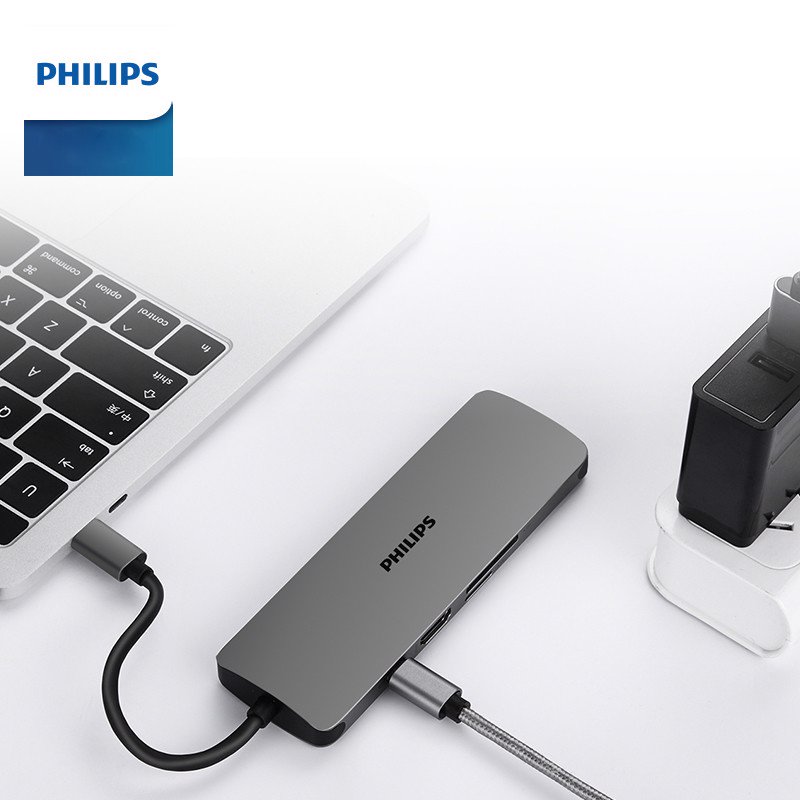 Hub / Bộ chuyển đổi USB-C 8in1 LAN, HDMI4k, SD, MicroSD Philips Có Dây - Hàng chính hãng