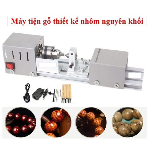 Máy tiện mini chức năng 5 in 1 tiện, mài, khắc, đánh bóng, khoan 1 máy tiện + 1 dây chuyển động + 33 đầu bông đánh bóng