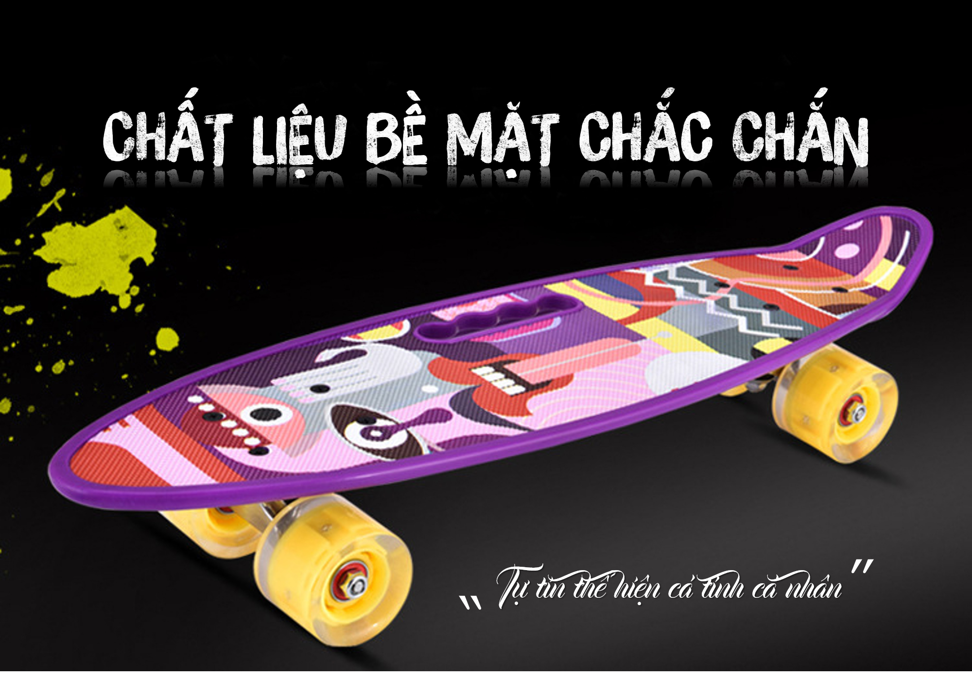 Ván Trượt Skateboard Penny - Có Tay Cầm - Trục Kim Loại To - Bánh Cao Su Có Đèn Led