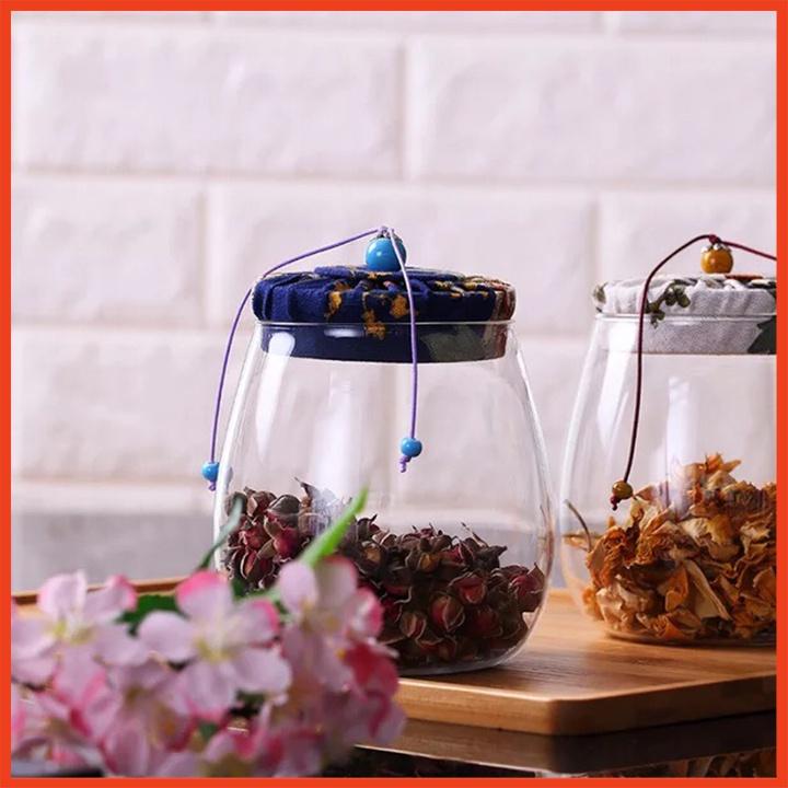 Lọ thủy tinh bằng nắp vải 600ml