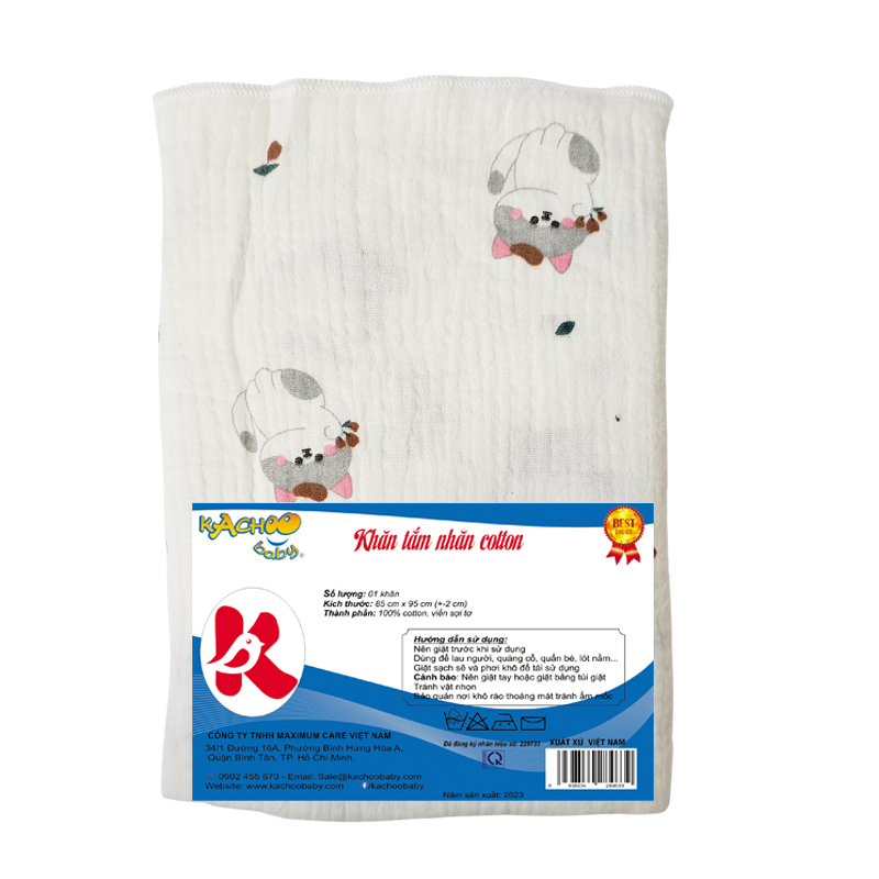 Khăn tắm nhăn cotton sợi Muslin cho bé tắm, quấn bé loại lớn kích thước thật 95 x 105 cm mềm mịn dày và thấm hút tốt