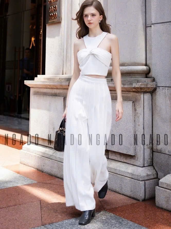 Set áo quần trắng xếp ly NGADO , set áo quần dài , set áo quần kiểu Nữ