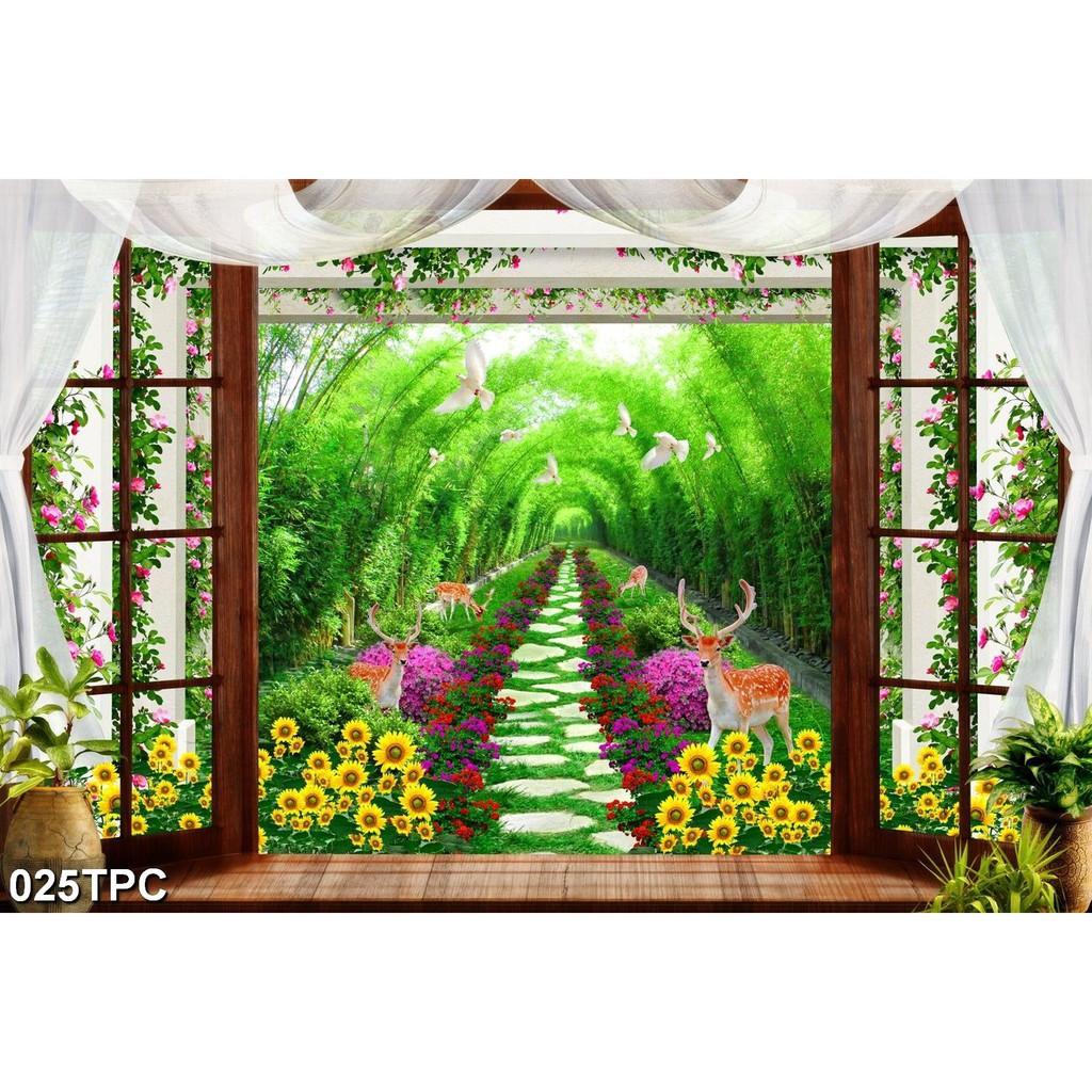 TRANH DÁN TƯỜNG 3D RÈM CỬA KHUNG CỬA