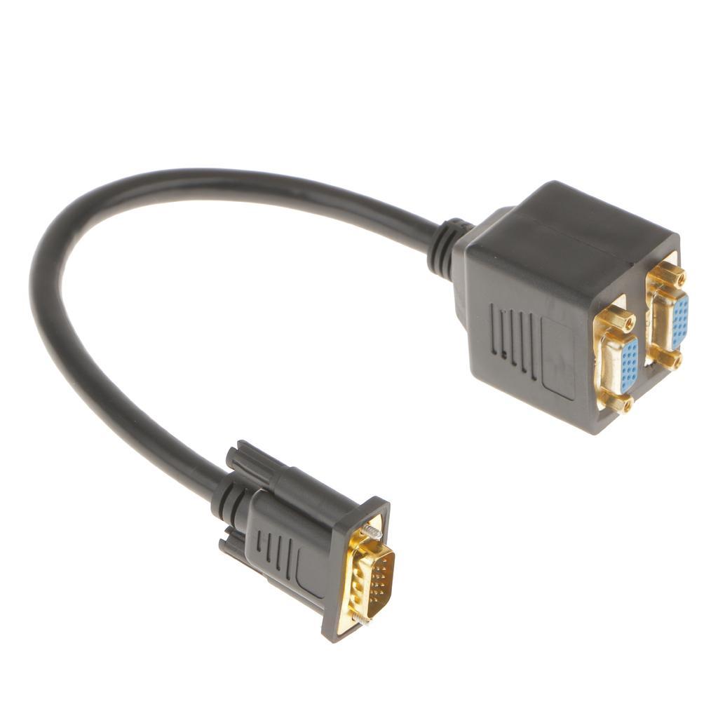 VGA 1 Male to Dual VGA Female Converter Adapter Splitter Y Cable Gold Plated