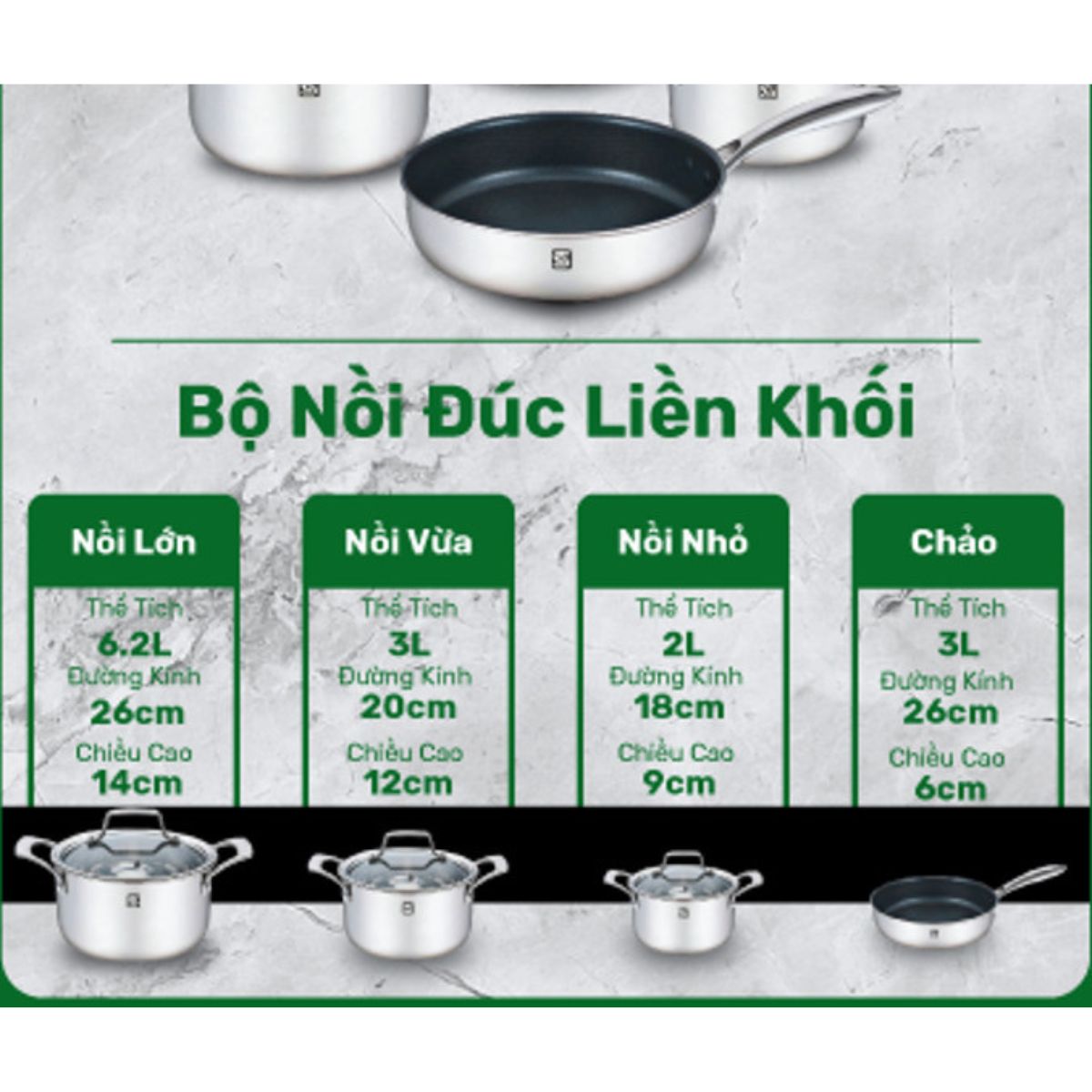 Bộ Nồi Inox 304 Cao Cấp SMARTCHOICE, Bộ Nồi Bếp Từ 3 Đáy Nắp Kính Cường Lực, Sử Dụng Được Cho Bếp Từ, Bền Đẹp An Toàn Với Sức Khỏe - Hàng Chính Hãng