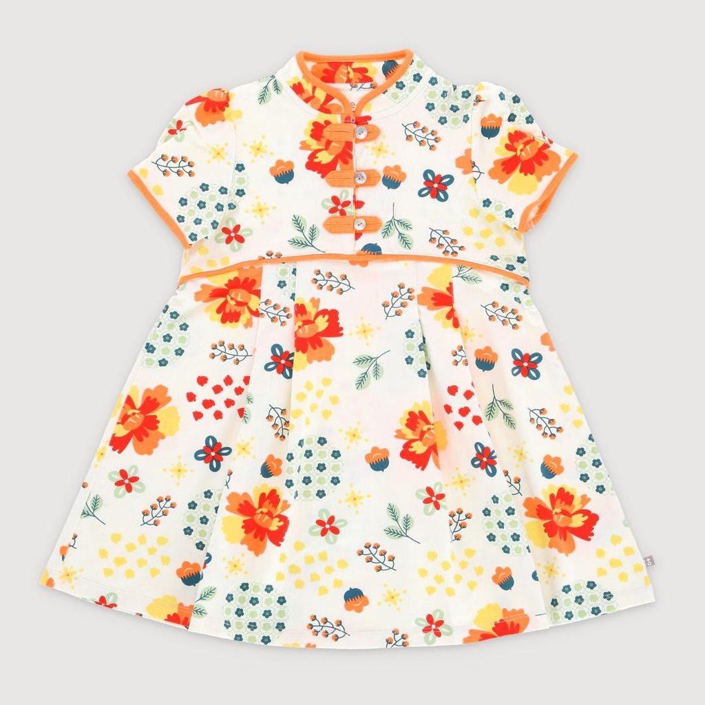 Bộ váy sườn xám cho bé gái từ 2 - 5 tuổi vải cotton họa tiết Tết Á Đông TDRS2-1651 | OETEO Abundance of Blooms