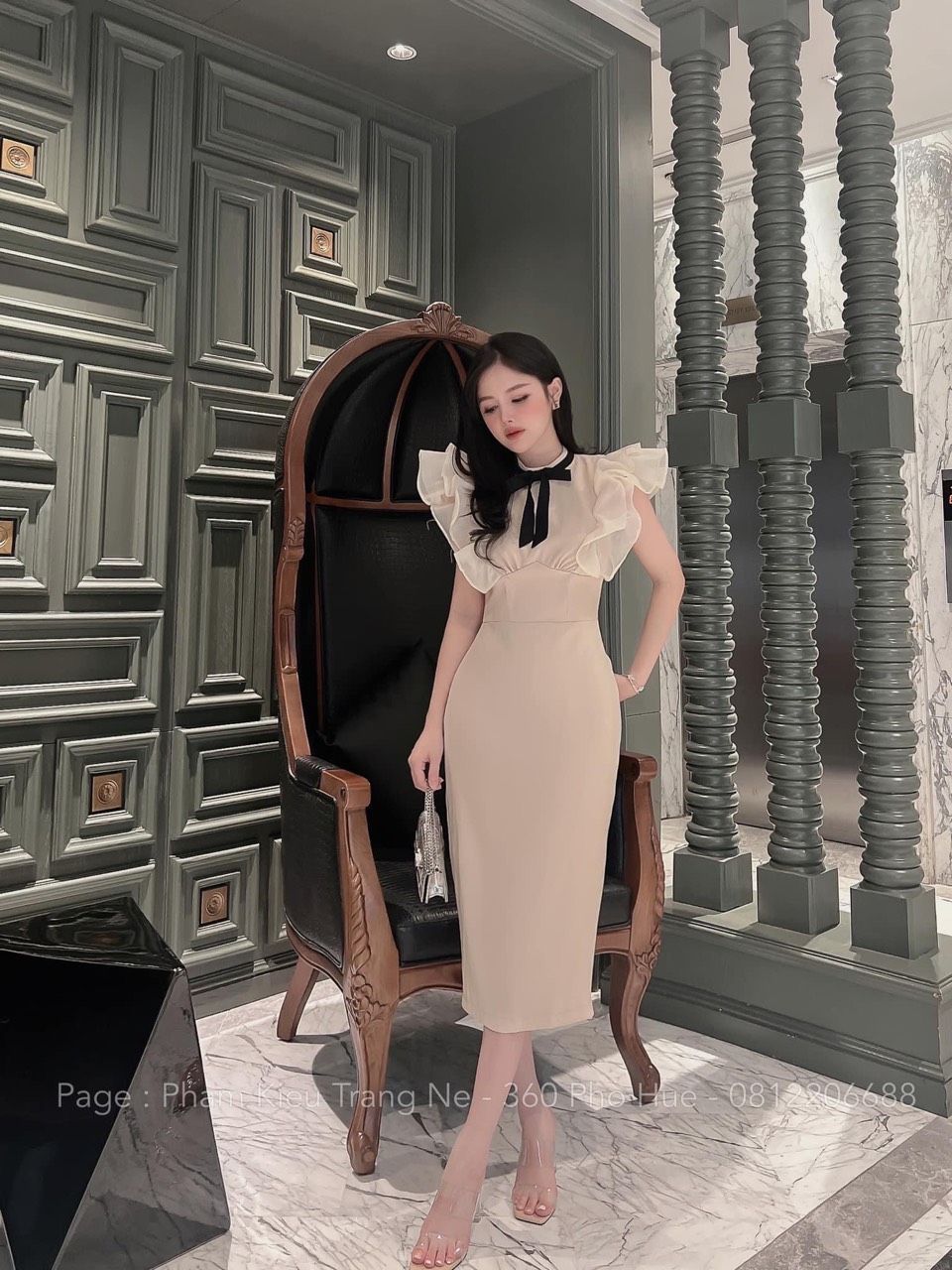 Đầm tay bèo cột nơ đầm dự tiệc nữ