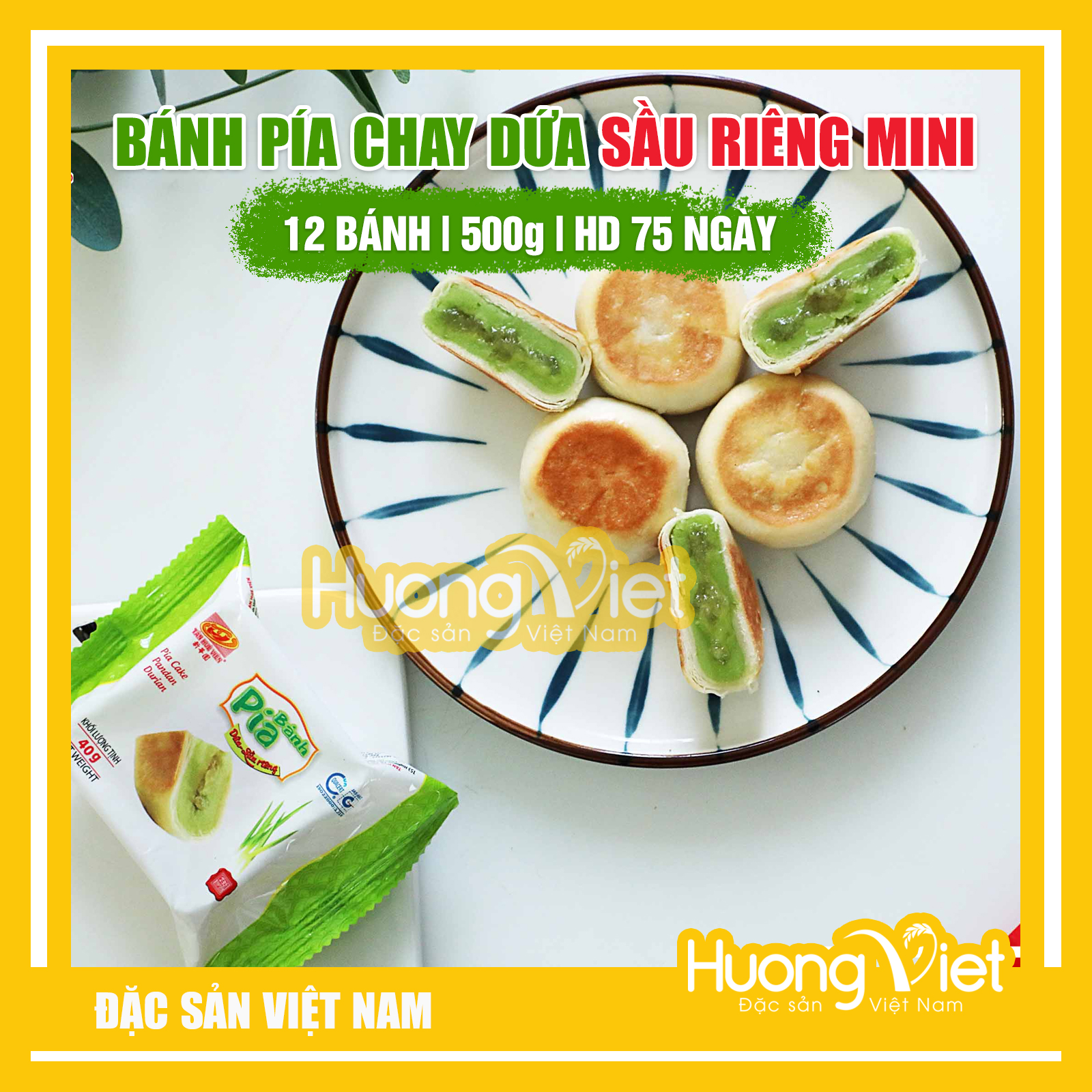 Đặc Sản Sóc Trăng - Bánh Pía Chay Dứa Sầu Riêng Mini, Bánh Pía Không Trứng Tân Huê Viên 500G, Đặc Sản Sóc Trăng [Túi 12 Bánh]