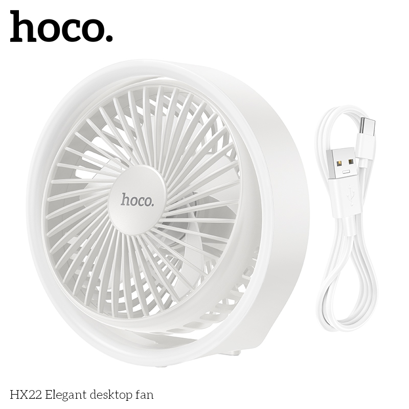 Quạt sạc tích điện/ quạt USB để bàn Hoco HX22 dung lượng pin 1800mAh tích hợp đèn ngủ cổng sạc Type C dùng cho nhà văn phòng tiện lợi_ Hàng chính hãng