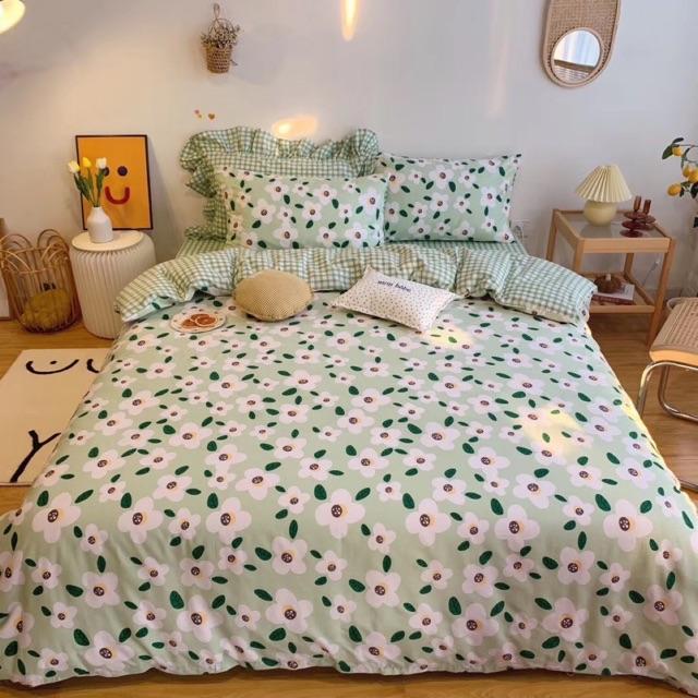 Set Cotton poly 4 Món Hàng Nhập Khẩu Cao Cấp Hoa xanh 2020