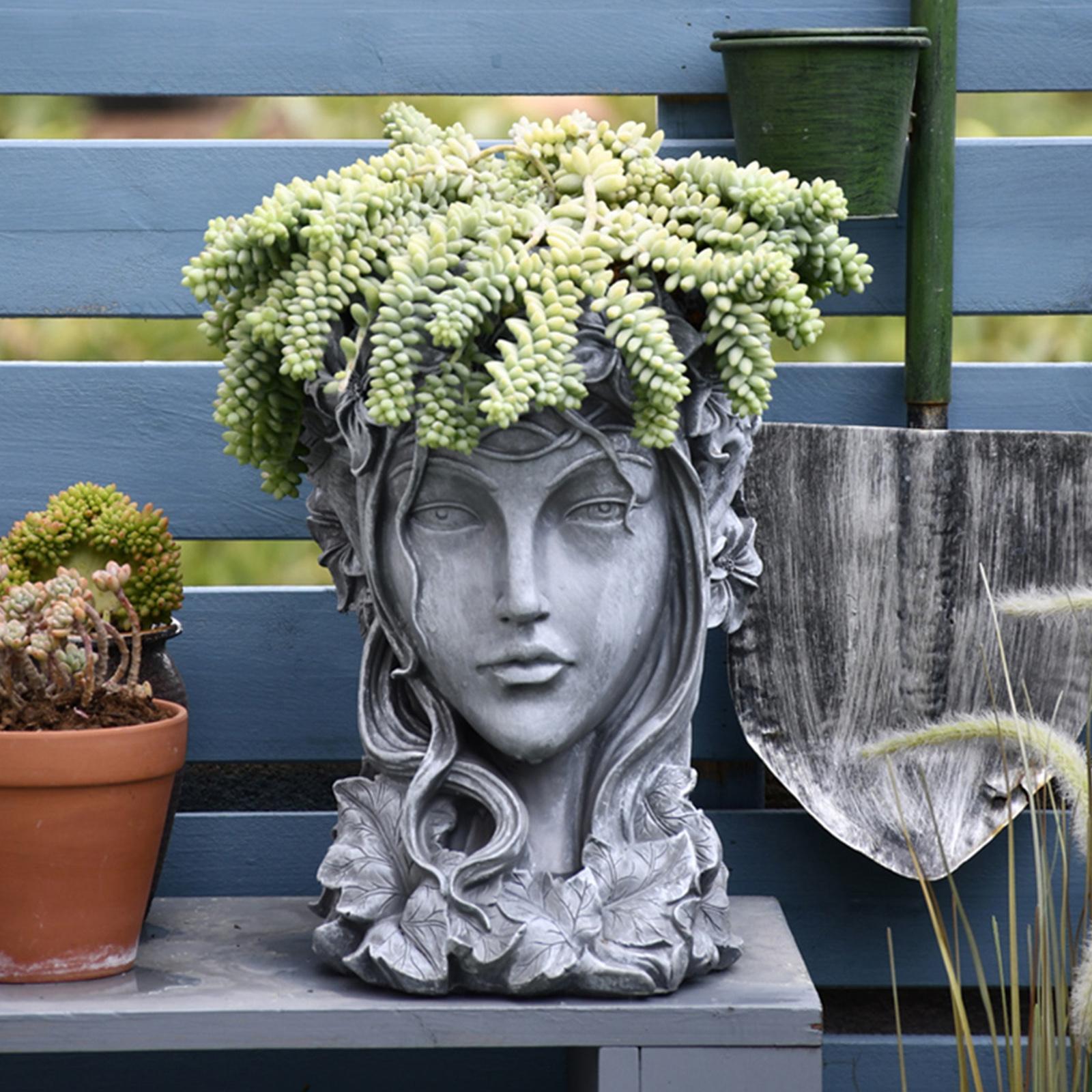 Goddess Head Planter Garden Decor Standing Flower  Gray