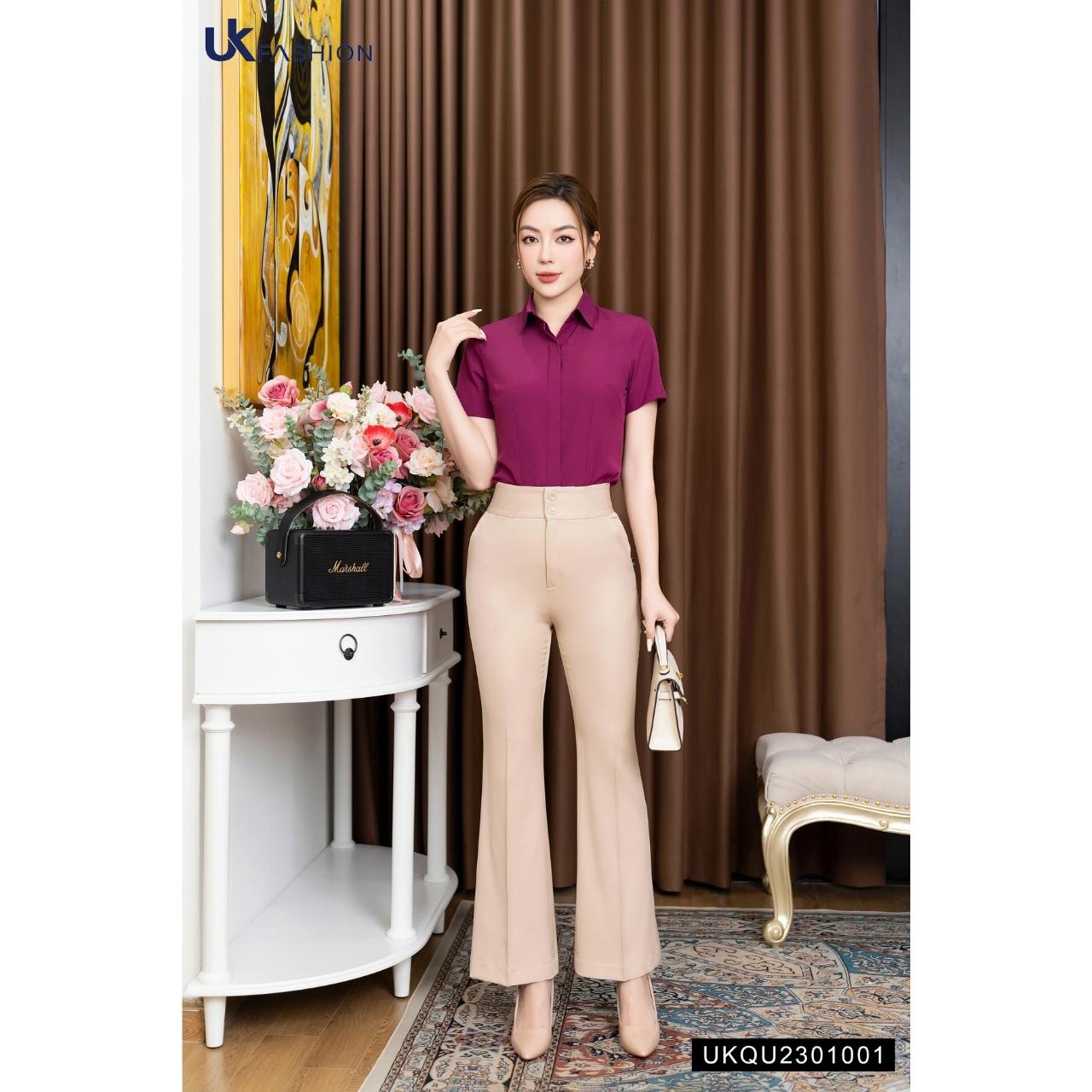 Quần Ống Loe Nữ NK FASHION Thiết Kế Cạp Cao 2 Cúc Chất Vải Nhập Hàn Dày Dặn Đứng Phom Phong Cách Thanh Lịch UKQU2301001