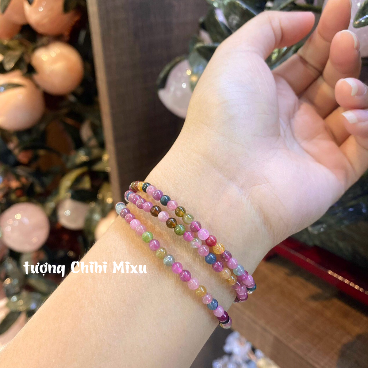 Chuỗi Tourmaline size nhí 4ly quấn 3 vòng