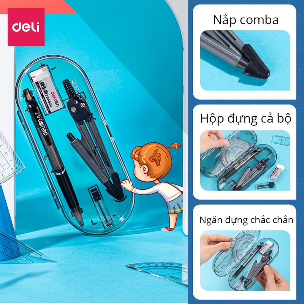 Set 8 Món Bộ Thước Kẻ Compa Eke Thước Đo Độ Tẩy Bút Chì Chuyên Dụng Cụ Học Tập Cho Học Sinh Deli - Đồ Dung Học Tập - 9591