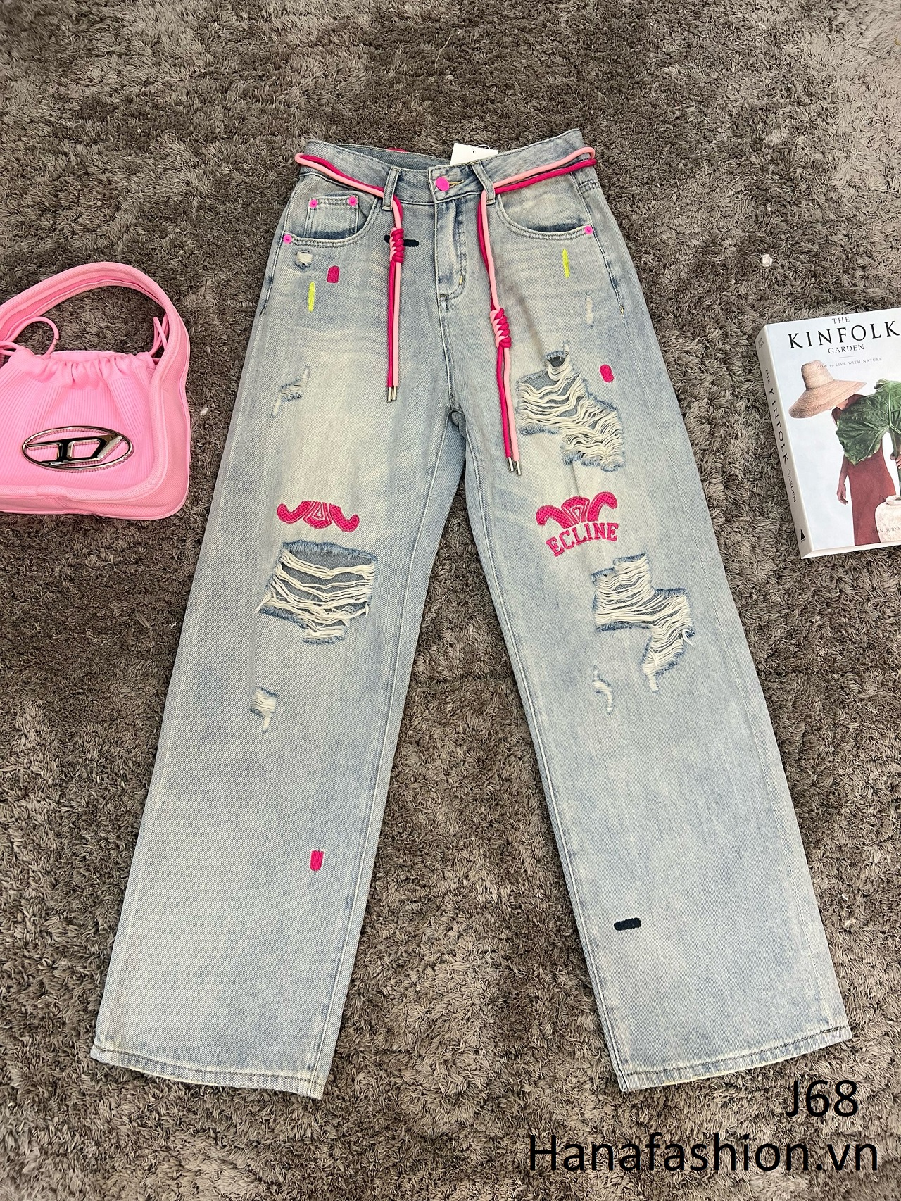 Quần Jeans có thắt hồng xoè dài - J68