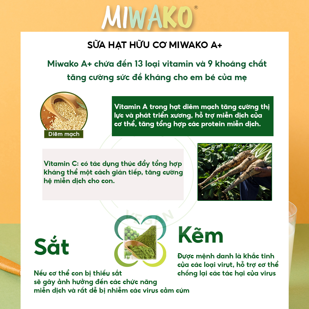 Combo 2 Hộp Sữa Miwako A+ Vị Vani & Vị Gạo Hộp 400g Nhập Khẩu Malaysia, Sữa Hạt Hữu Cơ Cho Bé Từ 1 Tuổi Dị Ứng Đạm Bò Chậm Nói Giúp Phát Triển Trí Não Chiều Cao