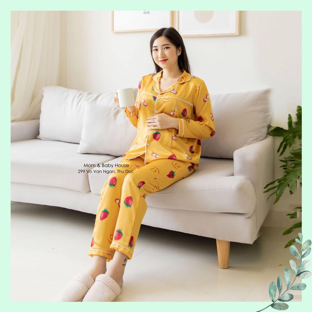 Bộ bầu kết hợp sau sinh Pijama lụa có khóa kéo