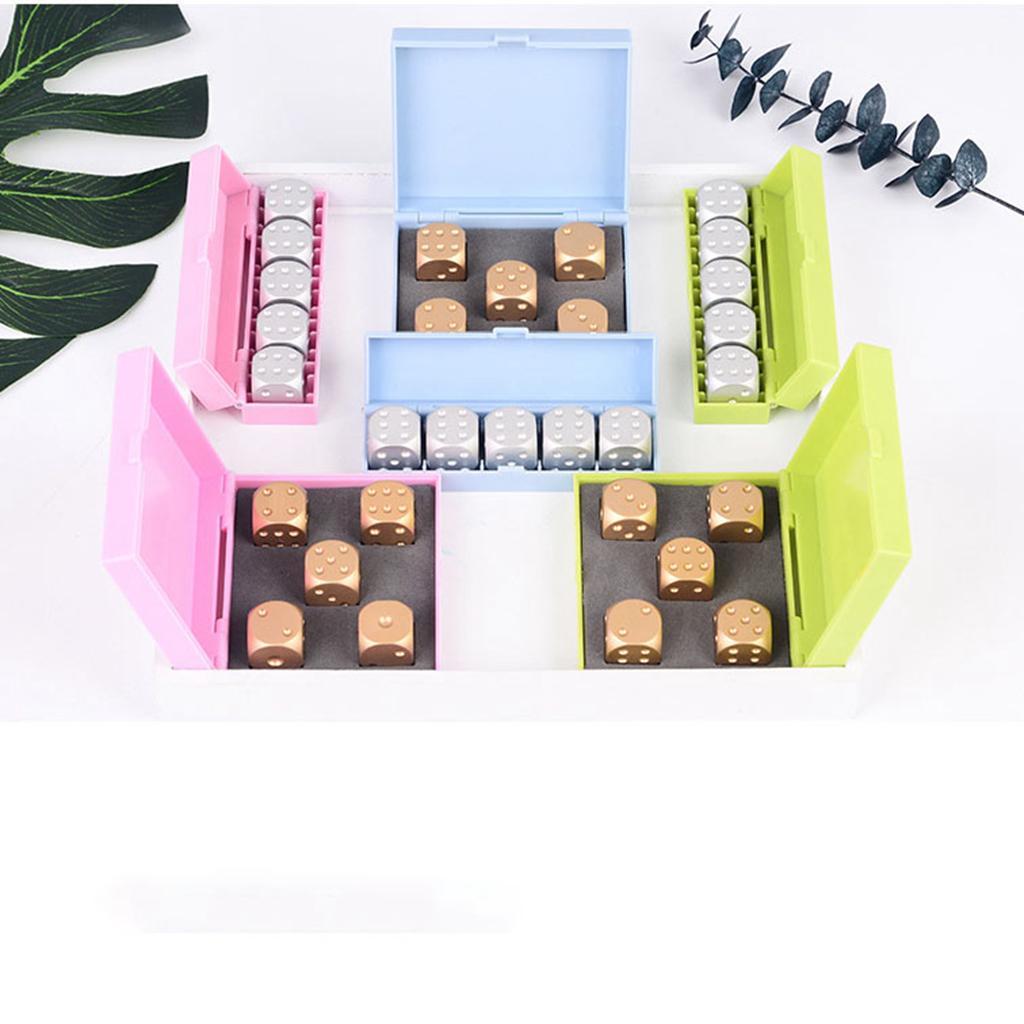 5pcs/set Gold Cube Dice Gift Role Play Games, fully aluminum alloy 6 sided spot dices with a storage box