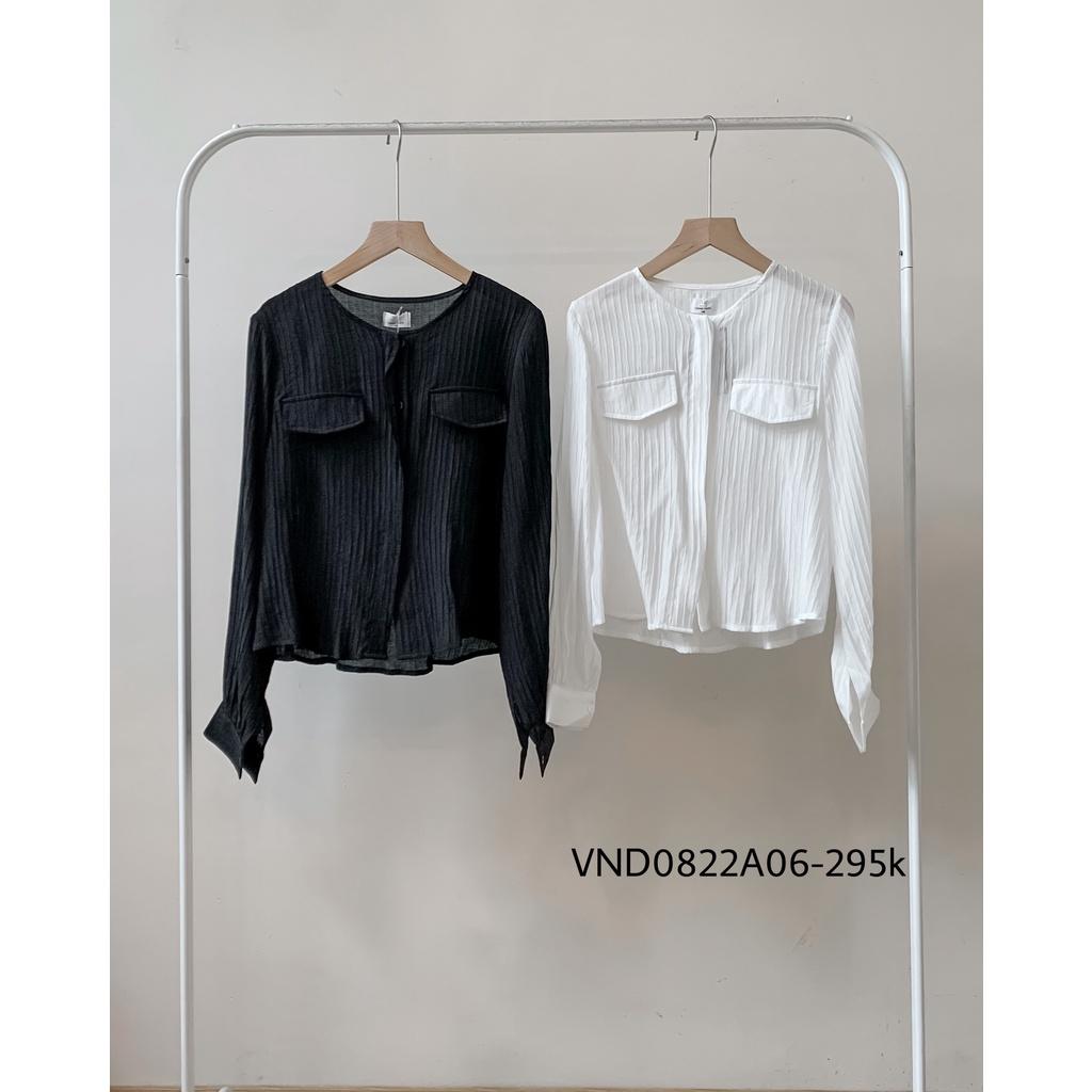 Áo sơ mi dài tay cổ tròn túi ngực giả ẩn khuy hàng thiết kế vnd0822a06 by germe