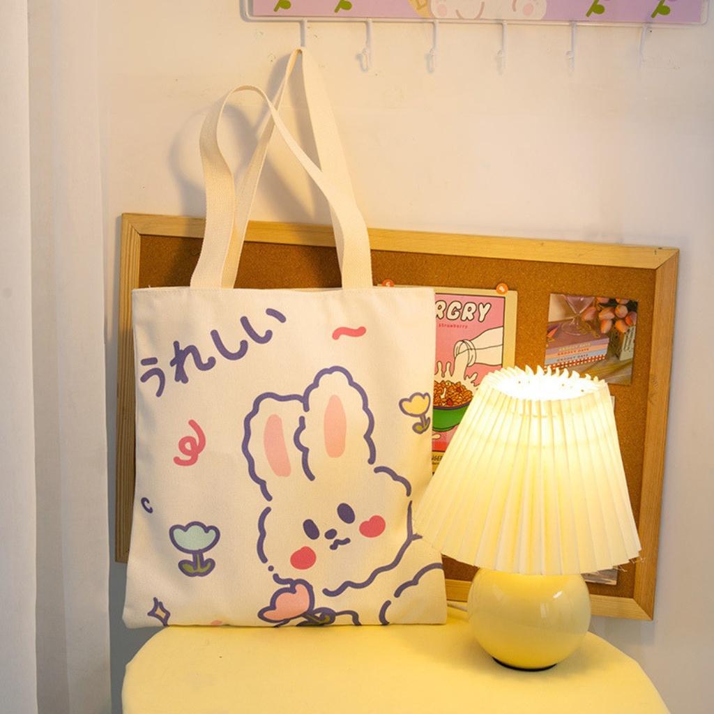 Túi tote gấu thỏ đeo vai ULZZANG - Túi vải canvas dễ thương size lớn dây dài đựng vừa A4 TX09