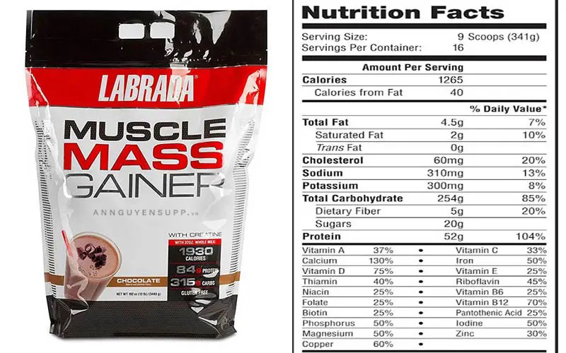 Sữa Tăng cân &amp; Tăng cơ - Muscle Mass Gainer từ Labrada - Cung cấp Calories, Protein, BCAAs &amp; 20 Loại Vitamin Khoáng chất - Hỗ trợ tăng cân tăng cơ nhanh cho người gầy kén ăn, khó hấp thụ thức ăn tự nhiên