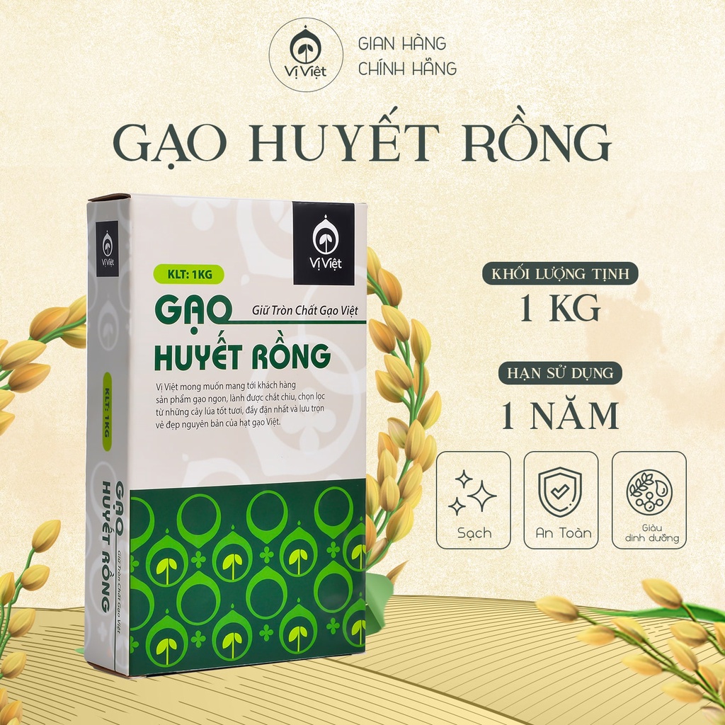 Gạo Lứt Huyết Rồng VỊ VIỆT Cao Cấp Nguyên cám, Gói 1 kg , Loại ăn kiêng , Giảm cân, Tốt cho sức khỏe