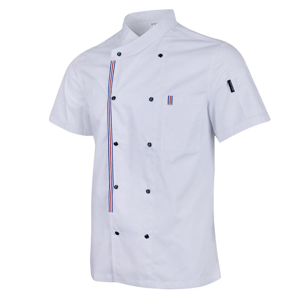 2pcs Womens Mens Chef Jackets Coat Short Sleeves Shirt Kitchen Uniforms