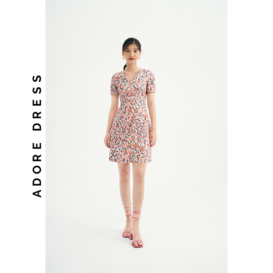 Đầm Mini dresses casual style thô lụa hoa nhỡ cam 311DR1030 ADORE DRESS