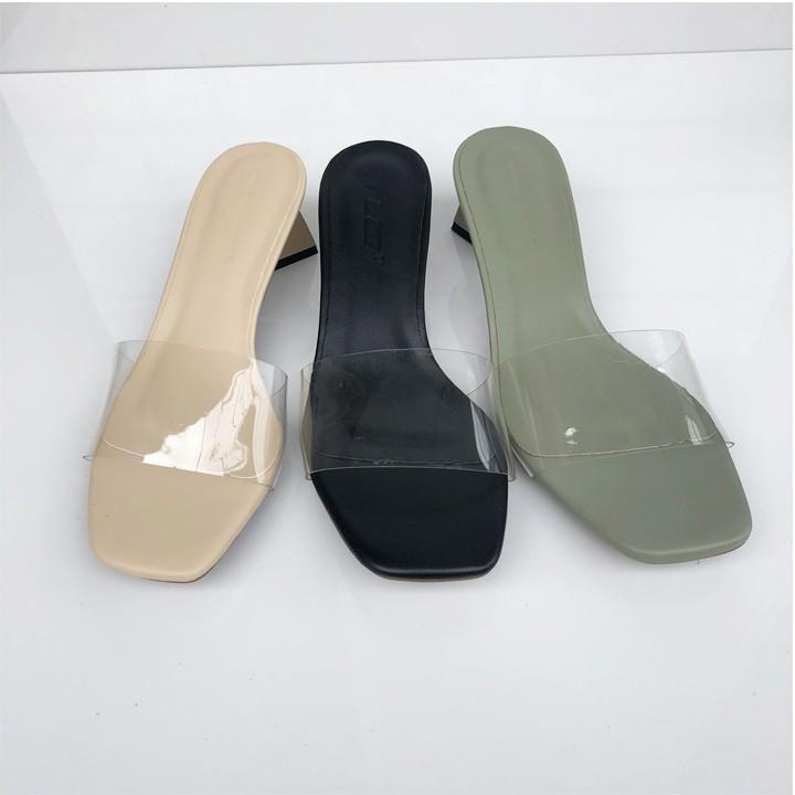 Guốc nữ gót vuông quai trong siêu dễ thương 21321