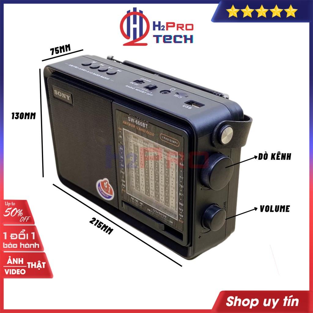 Đài Radio Đa Năng Shuae SW-666BT 12Band Fm/Am/Sw, Bluetooth/Usb/Thẻ Nhớ, Đài Nghe Nhạc Cao Cấp, Tặng Pin Sạc-H2Pro Tech