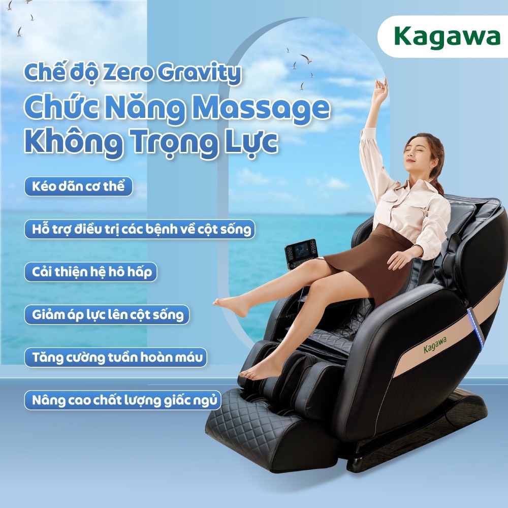 Ghế massage toàn thân Kagawa K6 Pro con lăn 4D, đa chức năng, tự động xoa bóp từ cổ, vai, gáy đến chân