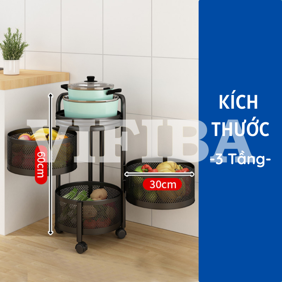 Kệ Tròn Xoay Nhà Bếp Đa Năng Đựng Rau Củ VIFIBA Hàng Chính Hãng Thép Carbon Không Gỉ Xoay 360°