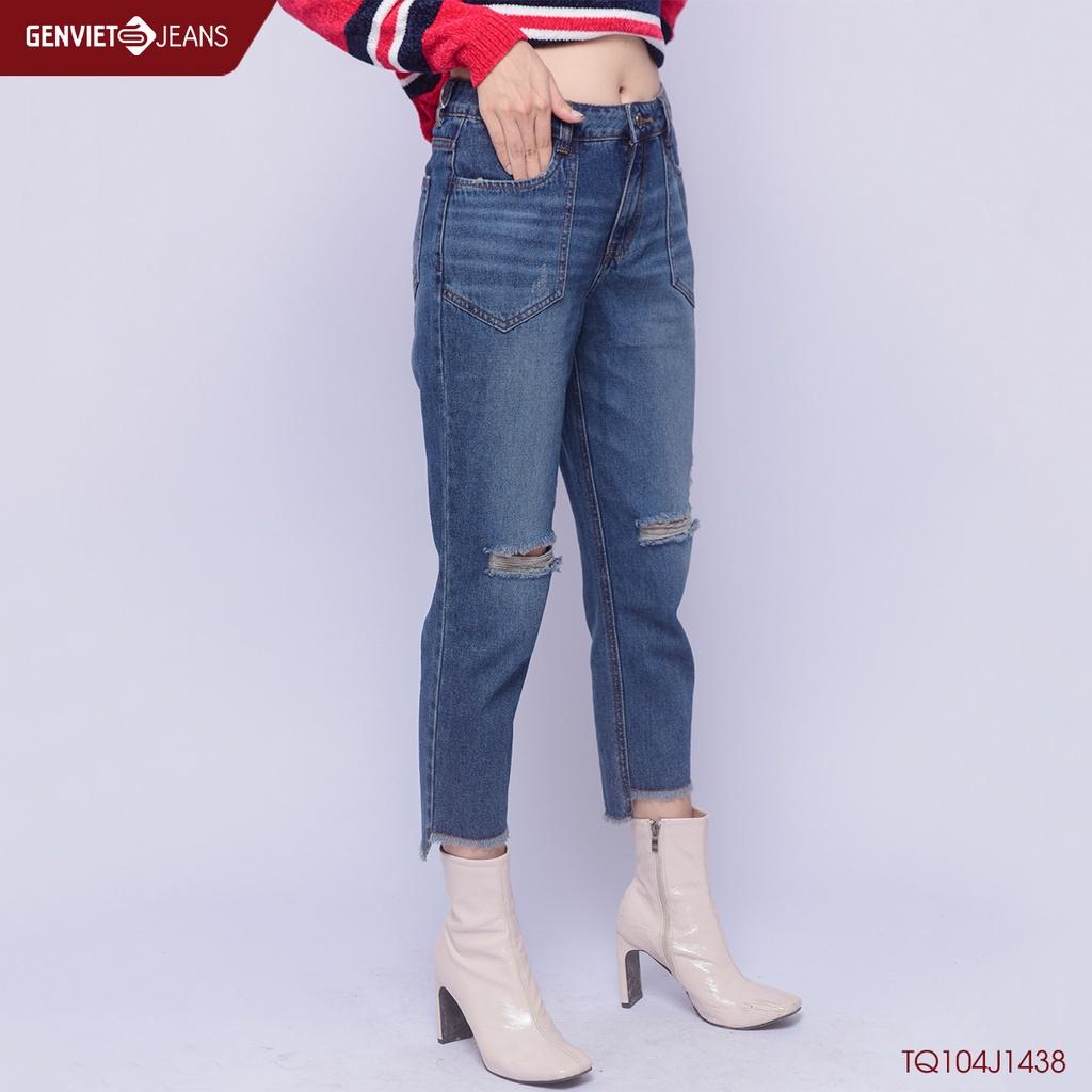 Quần Dài Jeans Nữ Rách Gối GENVIET TQ104J1438