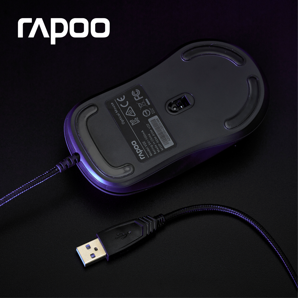 Chuột Gaming Có Dây RAPOO V16RGB 12800DPI, 6 Mức DPI, Đèn LED RGB, Dây Cắm USB Dài 1.85M - Hàng Chính Hãng