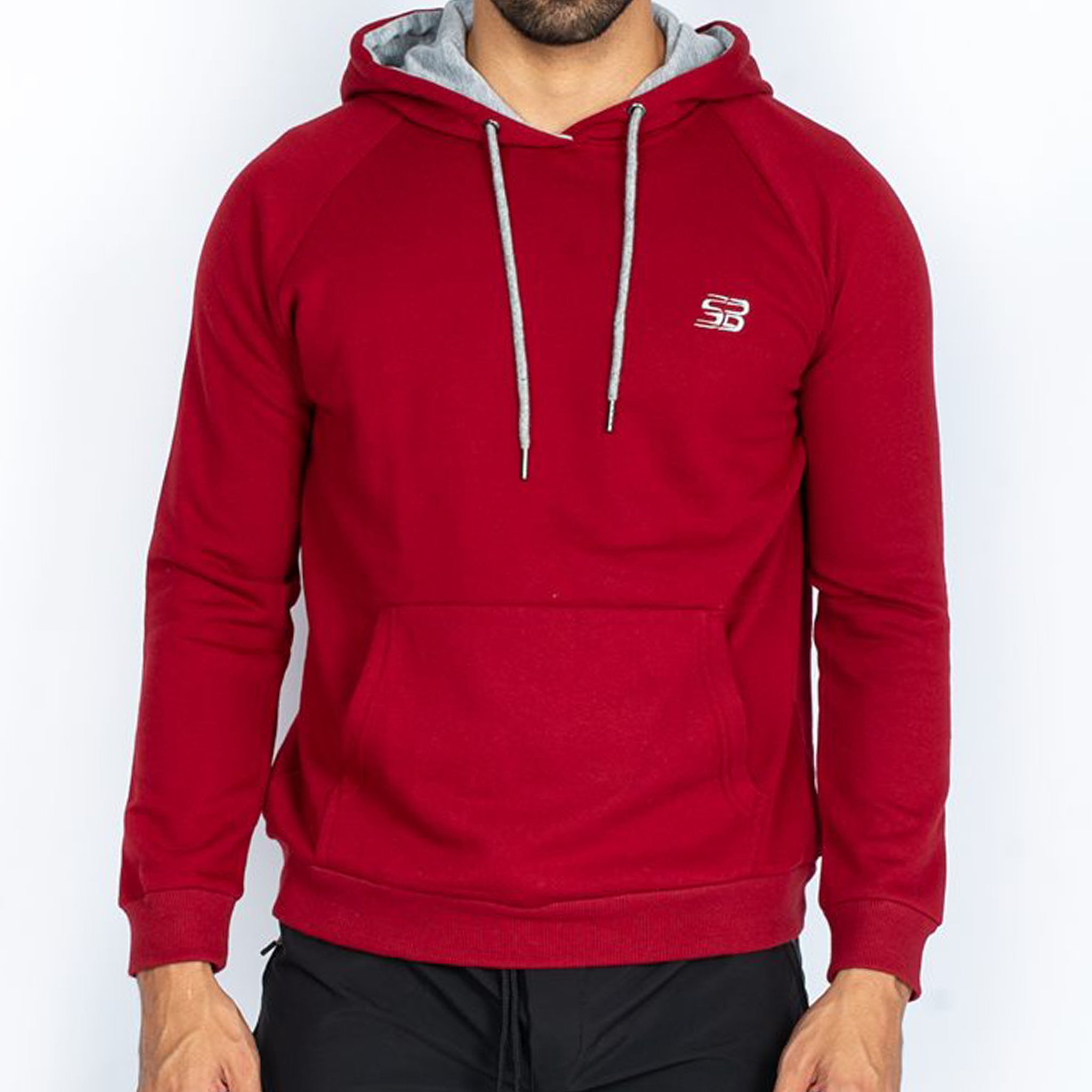 Áo hoodie nam Simple &amp; Basic , có túi trước, màu đỏ