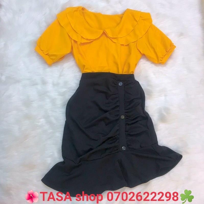 TBO-Set Áo Lụa Cổ Bèo &amp; Chân Váy Umi Nhún (Kèm Video Hình Thật) thời trang công sở TASA