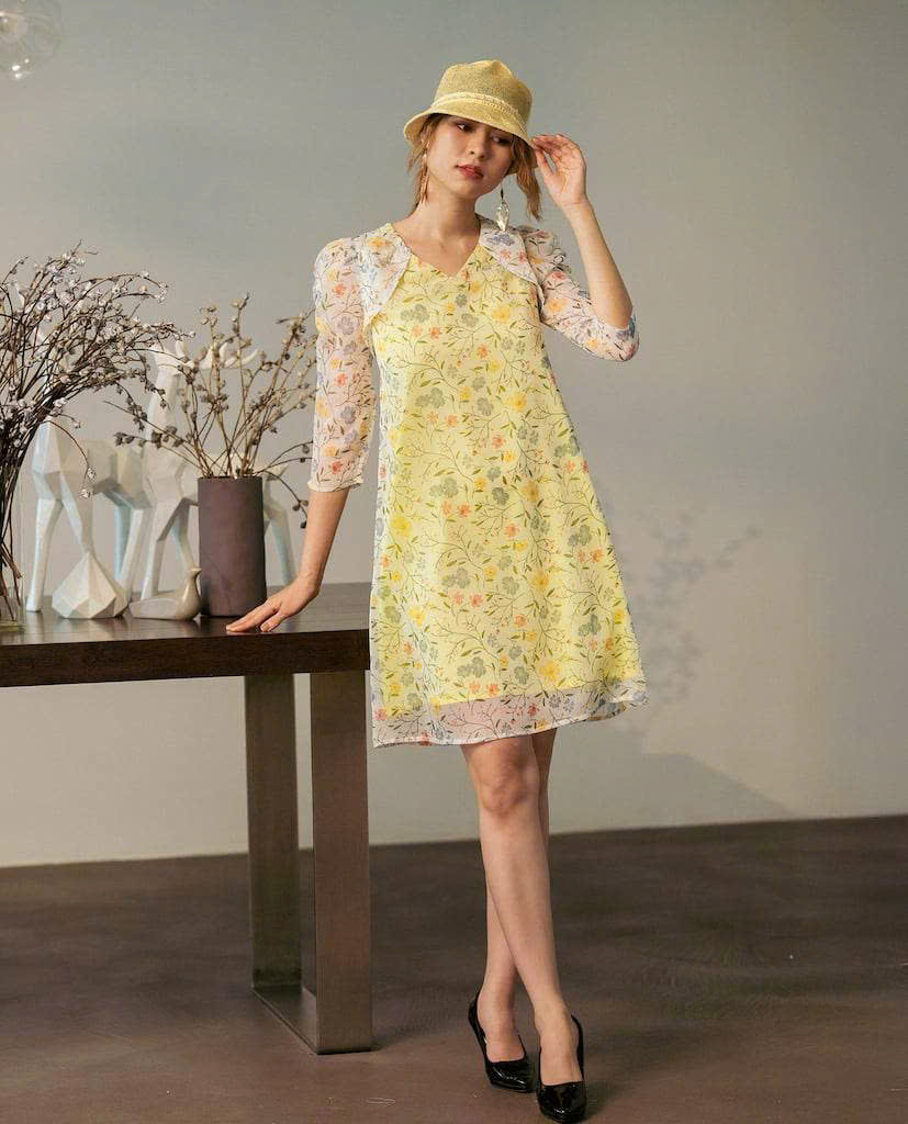 Đầm Suông Chifon Hoa Vàng Soleil thời trang thiết kế Hity Dre170