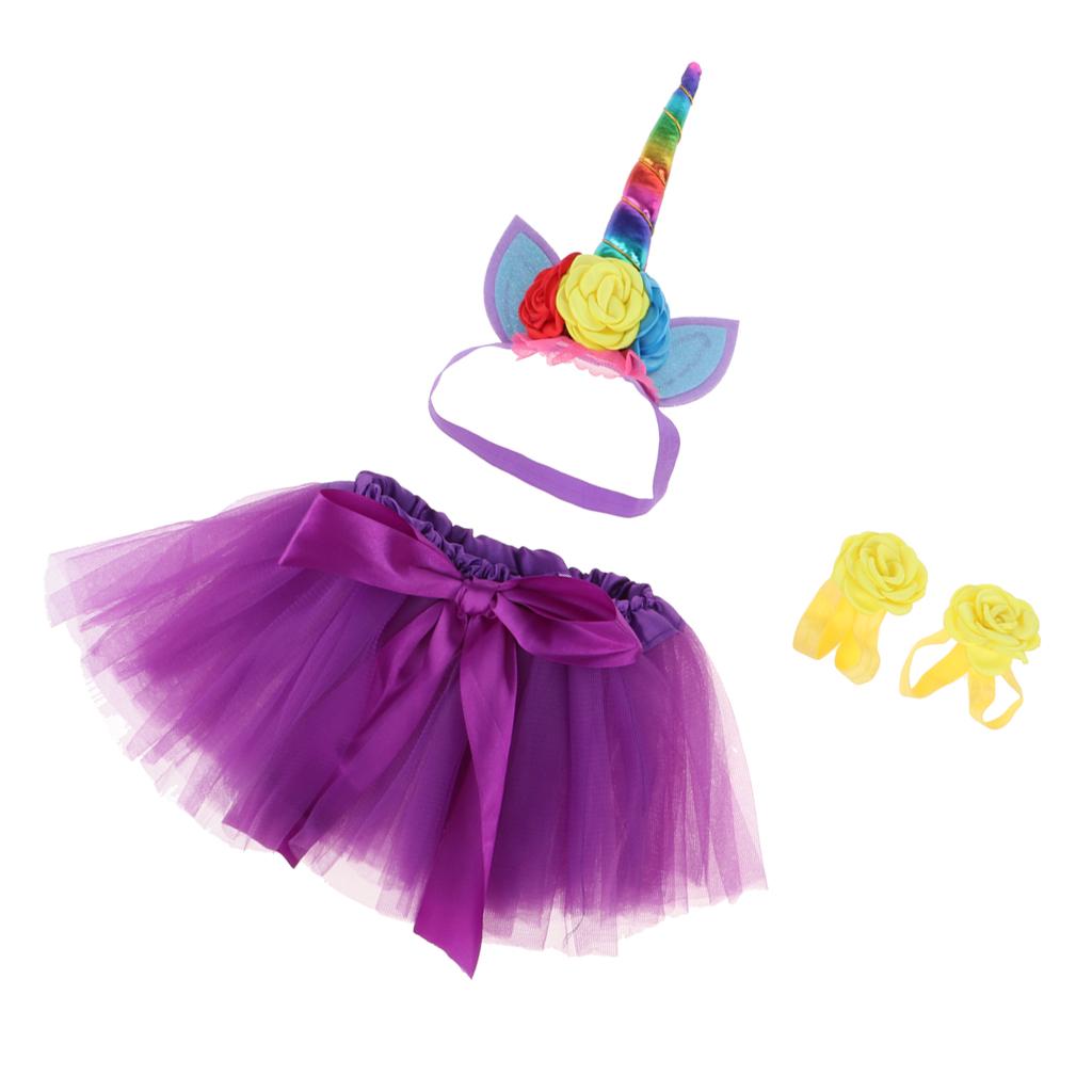 Kid Girls Princess Unicorn Tutu Fancy Dress Party Costume Set Purple