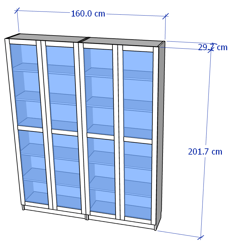 JELLY, COMBO bộ 2 kệ sách 6 tầng cửa kính, Phong cách Bắc Âu, 160x30x202cm