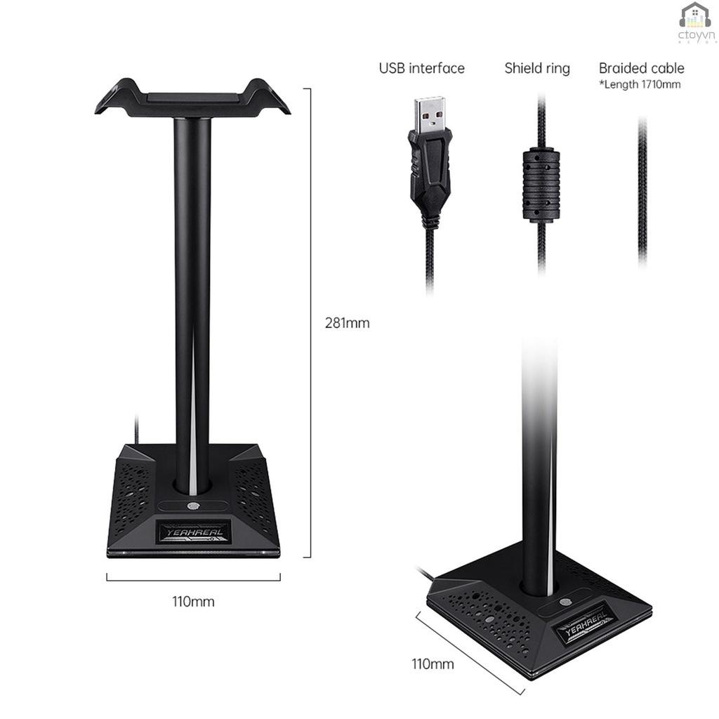 Giá đỡ tai nghe chụp tai EB01 RGB chơi game có 2 cổng USB 3.5mm